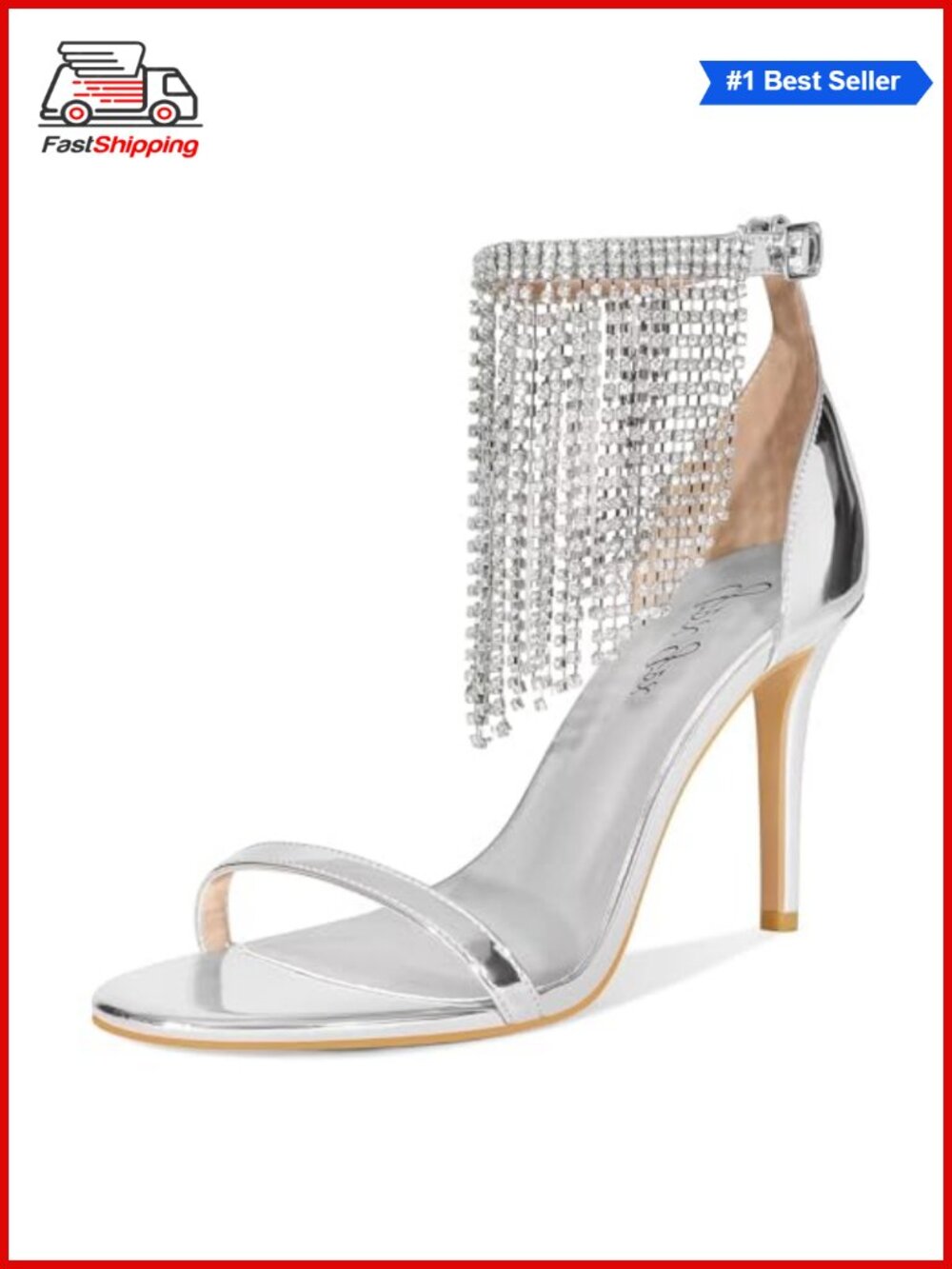 ✨ Rhinestone Fringe Ankle Strap Stiletto Heel Open Toe Heeled Sandals for Party